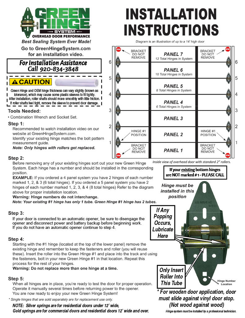 6 Panel Commercial Overhead Door System – Green Hinge System
